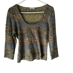 Star CCC Y2k Size Large Green Blue Floral Earth Funky Round Neck Top‎